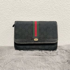 Vintage Gucci Black Web GG Clutch with strap